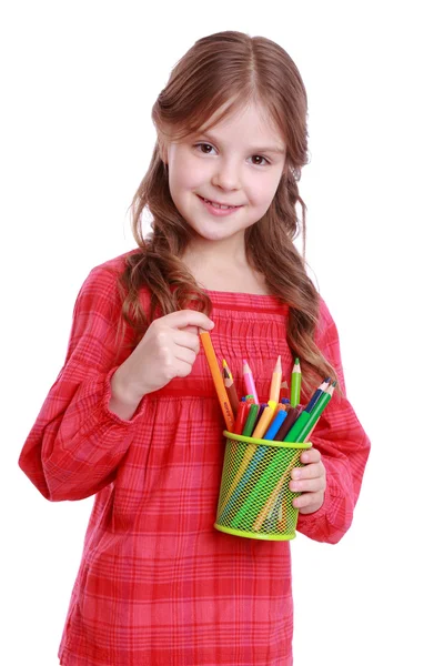 Little girl with colored pencils — Stock Photo, Image