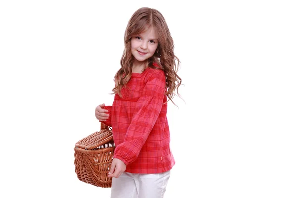 Chica sosteniendo una cesta de picnic —  Fotos de Stock