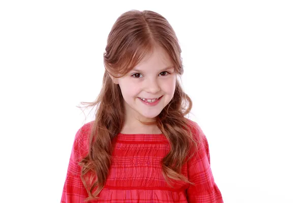 Beautiful little girl on white background — Stock Photo, Image