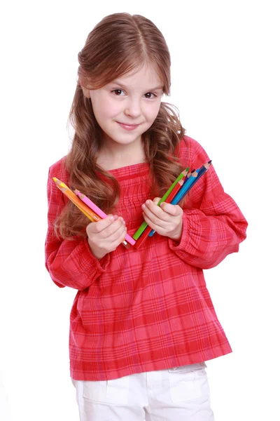 Girl holding a pencil — Stock Photo, Image