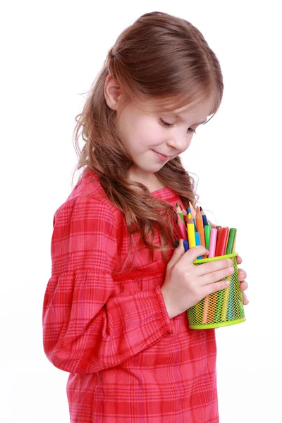 Kid with colorful pencils — Stock Photo, Image