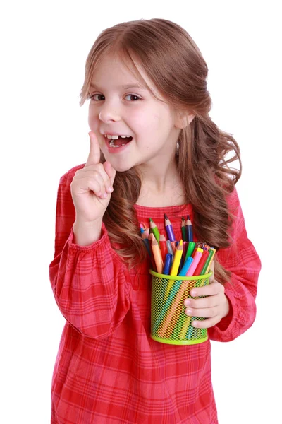 Little girl with colorful pencils — Stock Photo, Image