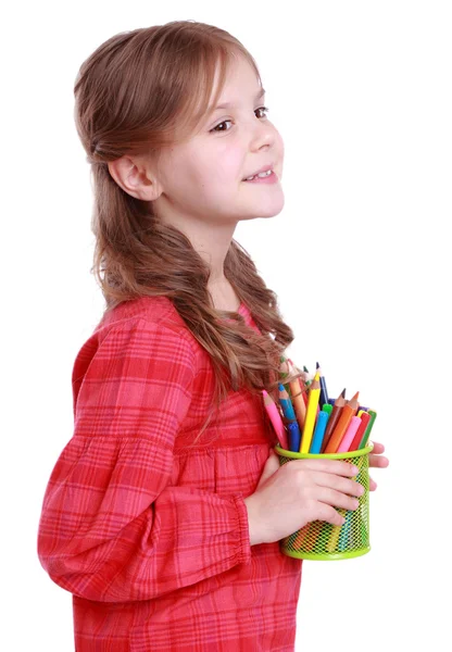 Little girl with colorful pencils — Stock Photo, Image