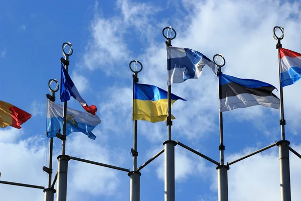 Flags on European square — Stock Photo, Image