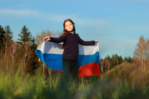 Piękne dziewczynki z rosyjską flagę — Zdjęcie stockowe
