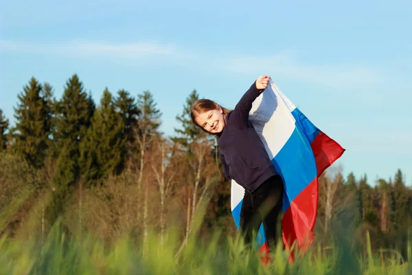 러시아 국기와 함께 아름 다운 소녀 — 스톡 사진