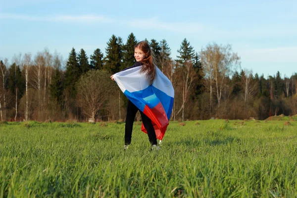 러시아 국기와 함께 아름 다운 소녀 — 스톡 사진