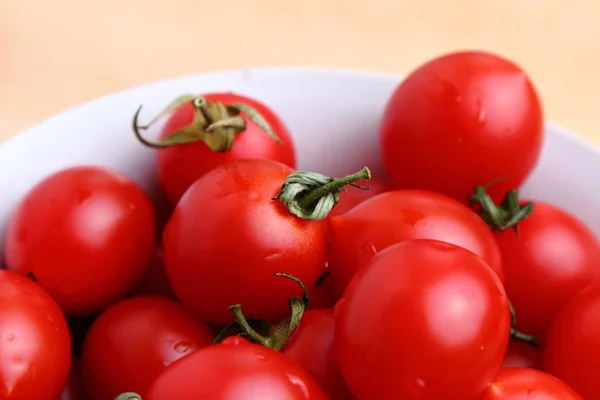 Tomates Cherry Tazón Sobre Fondo Madera — Foto de Stock