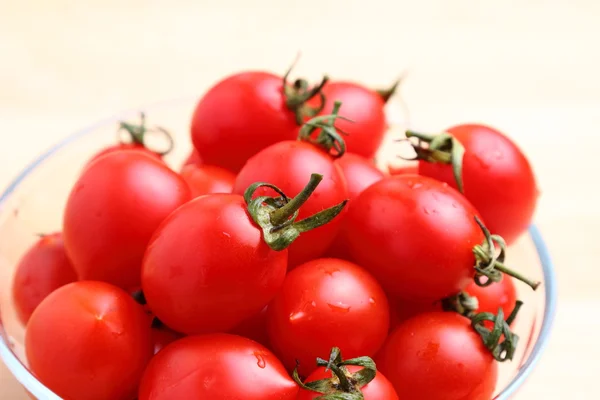 Tomates cereja em tigela — Fotografia de Stock