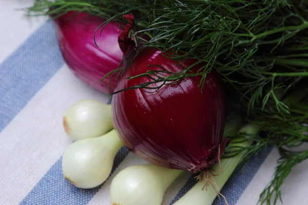 Hierbas Verduras Frescas Para Ensalada Vitaminas Mantel —  Fotos de Stock