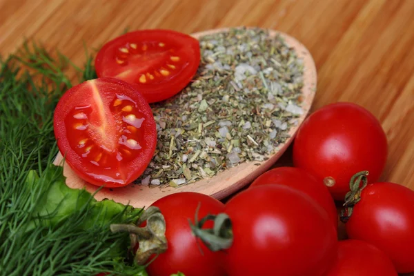 Ripe Fresh Tomatoes Herbs Spices Correct Healthy Diet — Stock Photo, Image