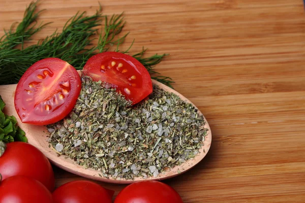 Ripe Fresh Tomatoes Herbs Spices Correct Healthy Diet — Stock Photo, Image