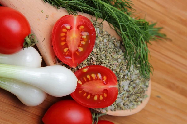 Ripe Fresh Tomatoes Herbs Spices Correct Healthy Diet — Stock Photo, Image