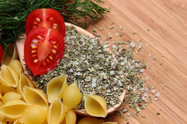 Fresh Vegetables Spices Wooden Background — Stock Photo, Image