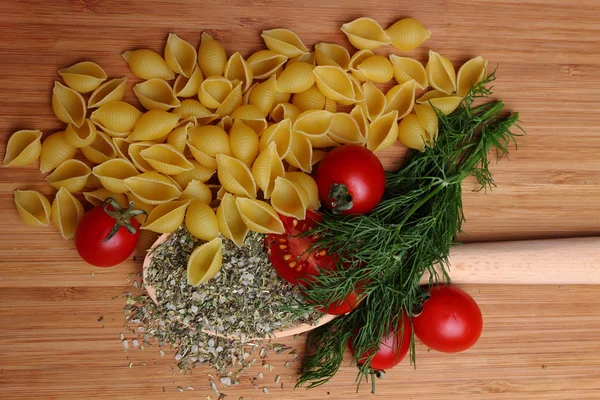 Fresh Vegetables Spices Wooden Background — Stock Photo, Image