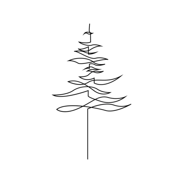 Desenho de linha contínua de pinheiro. Árvore do abeto. Preto isolado sobre fundo branco. Mão desenhada árvore de natal vetor ilustração — Vetor de Stock