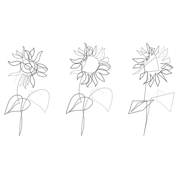 One Line Sunflower Set Sunflower Icon Collection Vector Illustration — Stock Vector