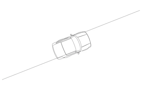 Linha Contínua Desenho Carro Simples Vista Cima Ilustração Vetorial — Vetor de Stock