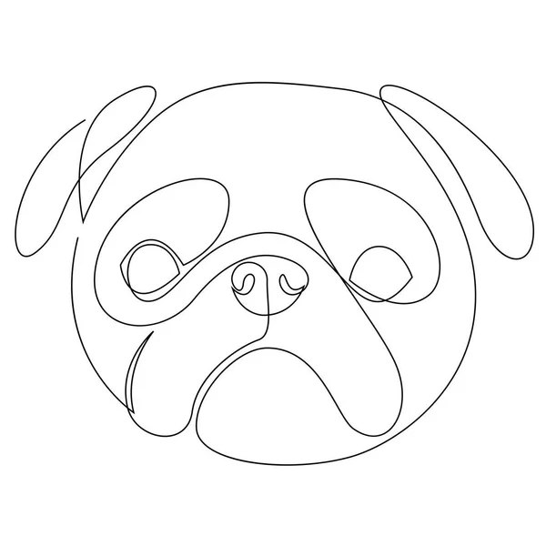 Chien vecteur Pug portrait. Ligne continue. Chien dessin ligne unique — Image vectorielle