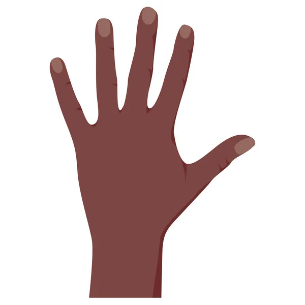 Open Dark Skin Palm Hand Showing Number Five Vector Illustration — Stock Vector
