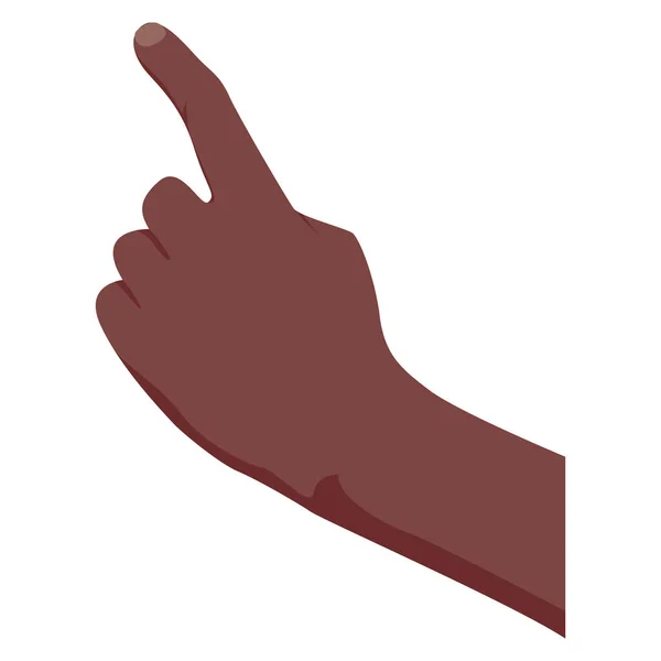 Wijzende Hand Afro Amerikaanse Donkere Huidskleur Hand Aanraken Geïsoleerd Wit — Stockvector
