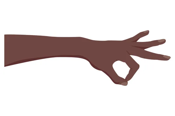 Hand Picking Something Okay Gesture Afro American Dark Skin Color — Stock Vector