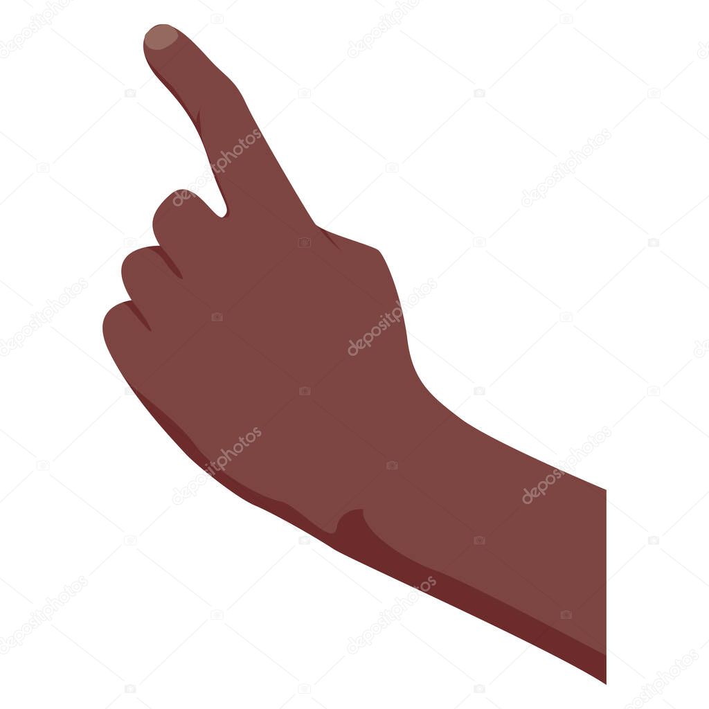 Pointing hand. Afro American dark skin color. Hand touch. Isolated on white. Flat style. Easy to edit. White background. Vector Illustration.