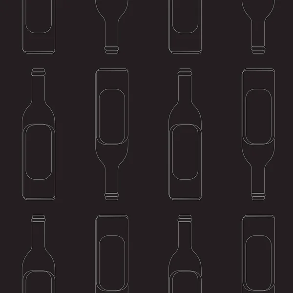 Patrón Inconsútil Botella Vino Botellas Blancas Sobre Fondo Negro Elemento — Vector de stock