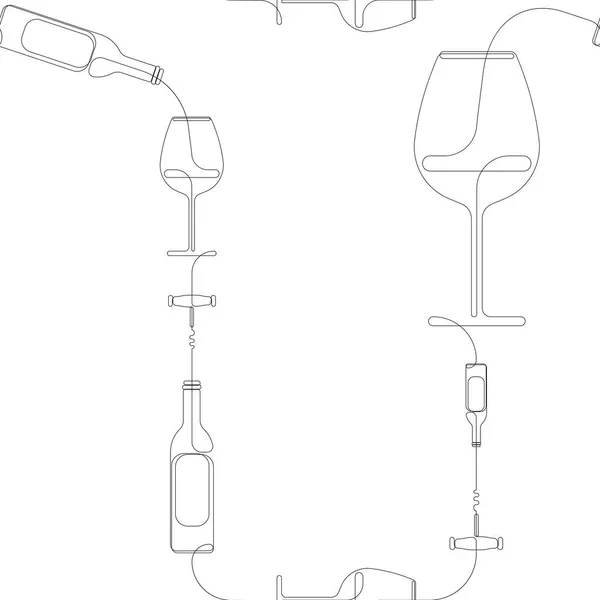 Μοτίβο Χωρίς Ραφή Συνεχή Γραμμή Σχέδιο Από Ποτήρια Κρασιού Μπουκάλια — Διανυσματικό Αρχείο