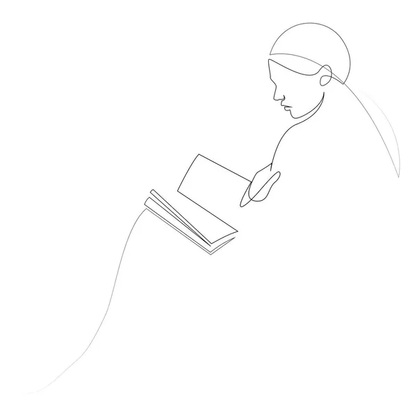 Συνεχής Γραμμή Σχέδιο Του Βιβλίου Γυναίκα Ανάγνωση Αφηρημένη Μια Γραμμή — Διανυσματικό Αρχείο