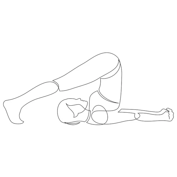 Mujer Haciendo Yoga Arado Pose Dibujo Continuo Línea Ilustración Lineal — Vector de stock