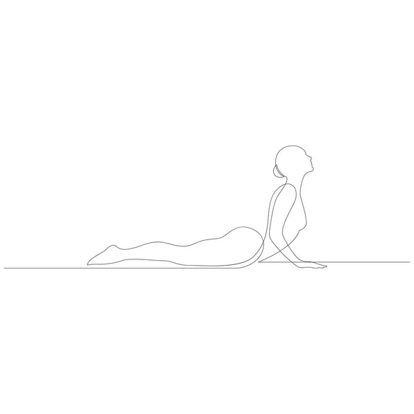 Yoga Yapan Kadın Kobra Pozu Bhujangasana Devamlı Çizgi Çizimi Vektör — Stok Vektör