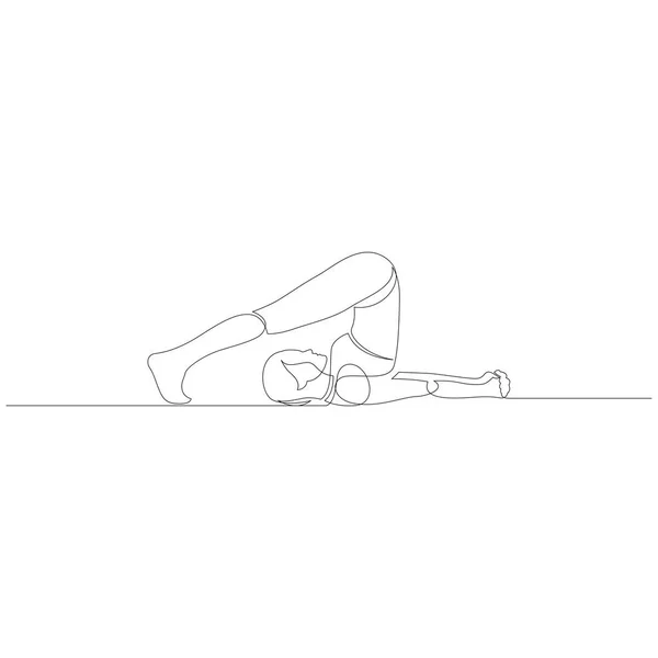 Donna Che Yoga Aratro Posa Disegno Continuo Linee Illustrazione Lineare — Vettoriale Stock