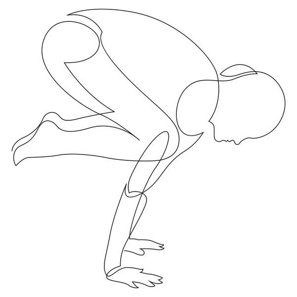 Mujer Haciendo Yoga Crow Pose Dibujo Continuo Línea Concepto Ejercicio — Vector de stock