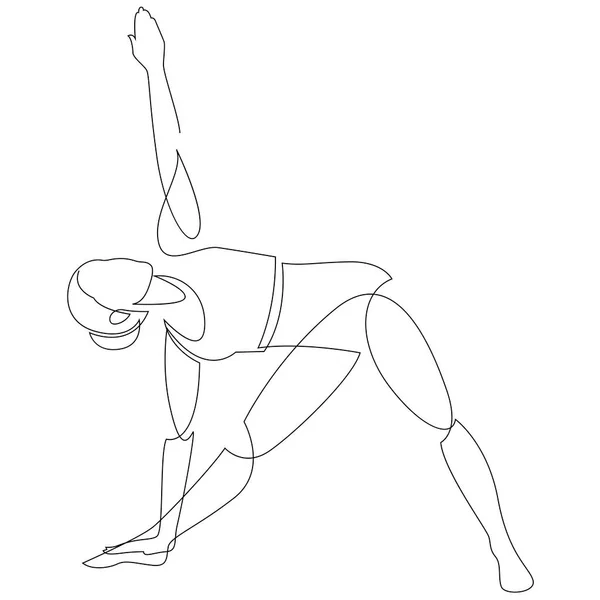 Yoga Üçgeni Pozu Veren Kadın Devamlı Çizgi Çizimi Sağlıklı Yaşam — Stok Vektör