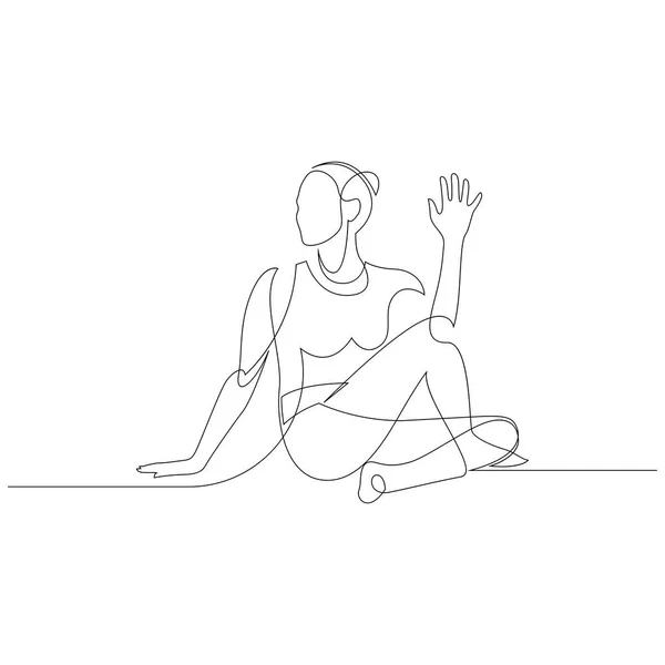 Kadın Yoga Yapıyor Yarı Spinal Twist Pozu Devamlı Çizgi Çizimi — Stok Vektör