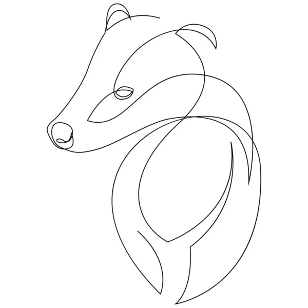 Badger drawn in single continuous line style. Vector illustration — Stock Vector