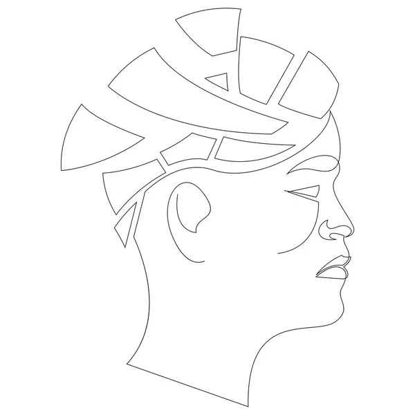 Memory loss and dementia, brain damage concept. Profile of sad person losing parts of his head as symbol of reduced function of brain and mind. Line vector illustration — Stock Vector