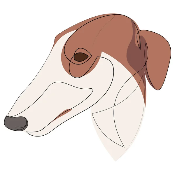 Linha contínua Borzoi. Única linha estilo mínimo Greyhound cão vetor ilustração. Retrato de animal de estimação abstrato — Vetor de Stock