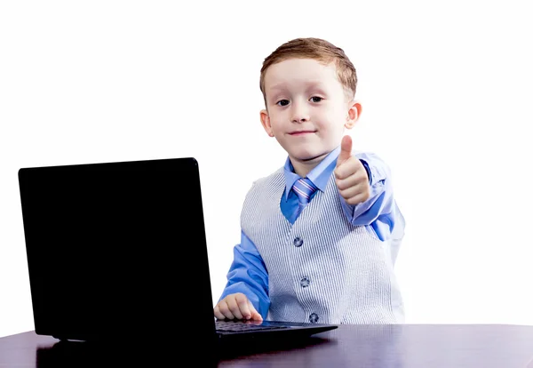 Chico en corbata y pulgar hacia arriba —  Fotos de Stock