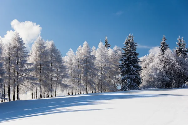 Snötäckta bergslandskap med djupa blå himmel — Stockfoto