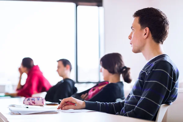 Jonge, knappe mannelijke college student zitten in een klas — Stockfoto