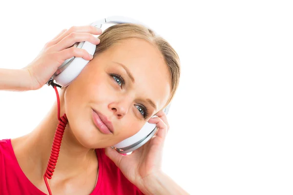 Nő hallgatja kedvenc zenéit — Stock Fotó