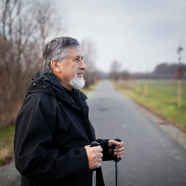 年配の男性人北欧のウォーキング — ストック写真