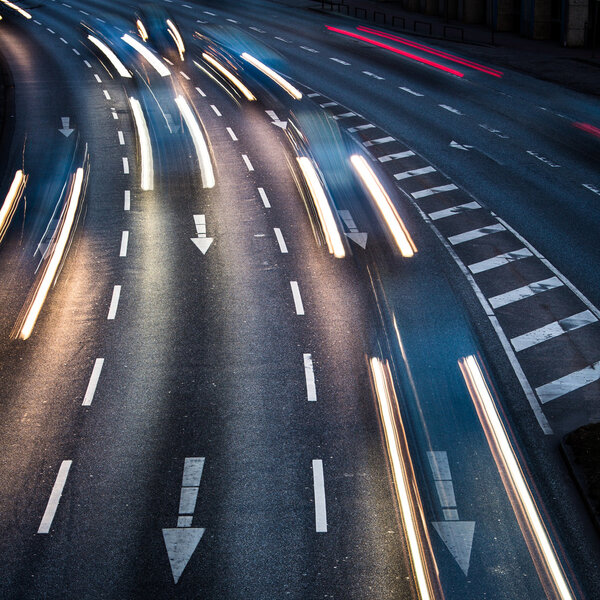 Motion blurred city road traffic