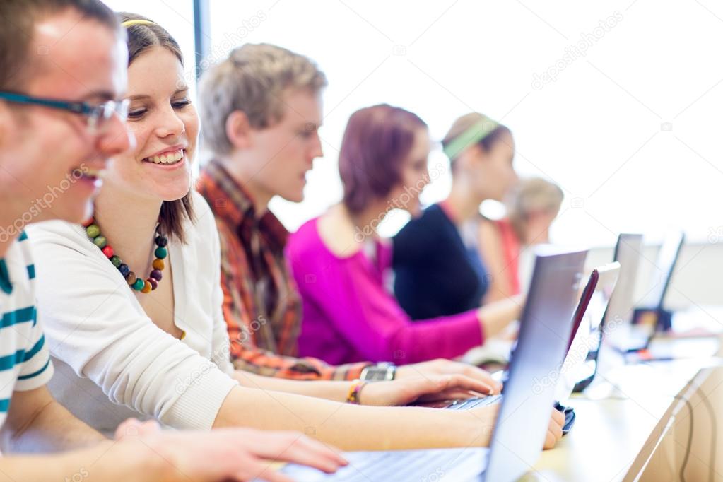 Group of college students in in a classroom