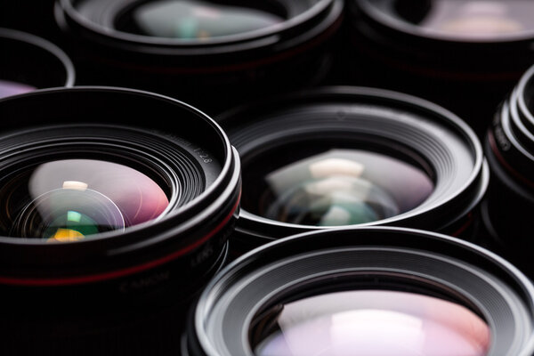Modern camera lenses with reflections