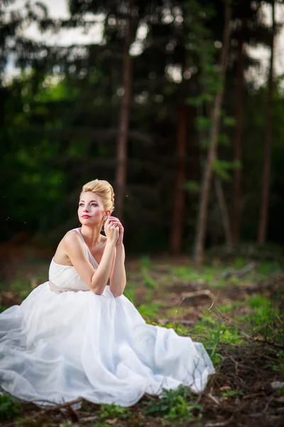 Schöne Braut in einem Wald — Stockfoto