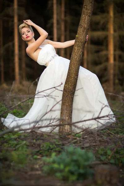 Прекрасная невеста в лесу — стоковое фото