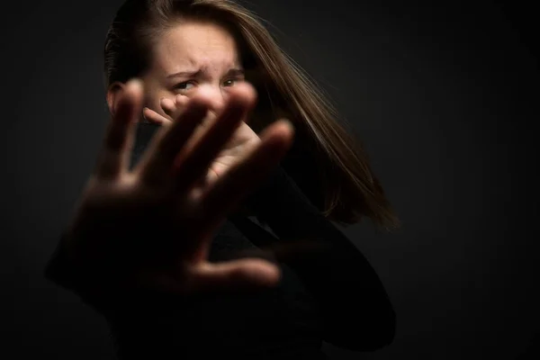 Mulher Jovem Que Sofre Uma Depressão Ansiedade Grave — Fotografia de Stock